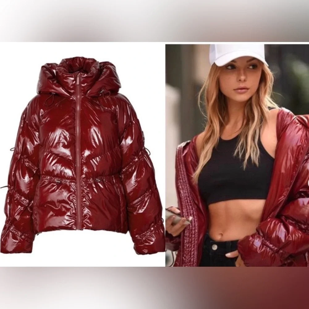 Alo Yoga Stunner Puffer Jacket Cranberry Red Winter Insulated Glossy Oversized